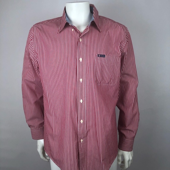 Chaps Easy Care Mens Sz Lg Red Stripe Button-Down Shirt–Classic Business Casual - Picture 12 of 12